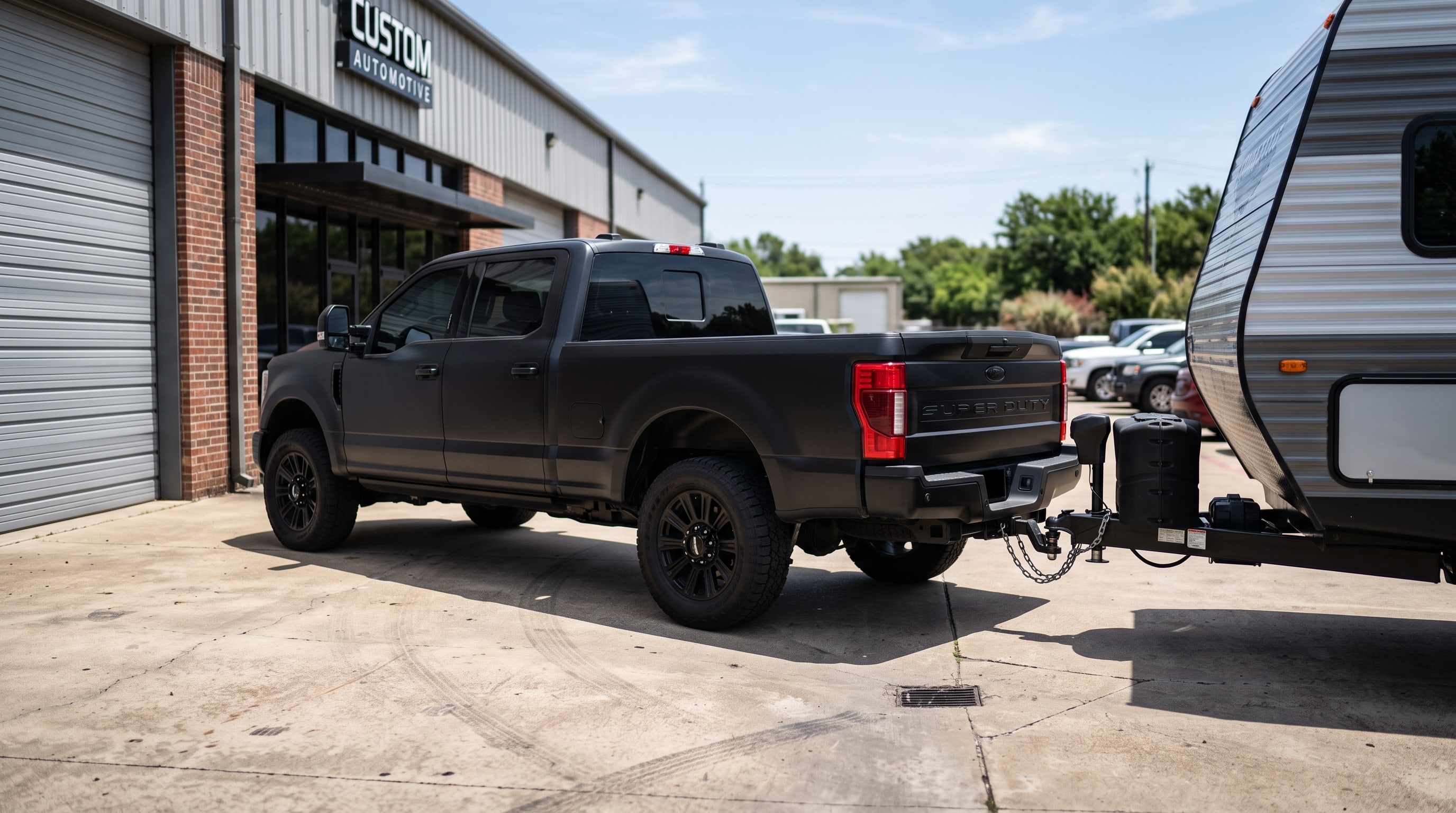 Professional technicians upgrade suspension for towing on a heavy-duty truck — Metroplex Customs, Irving TX