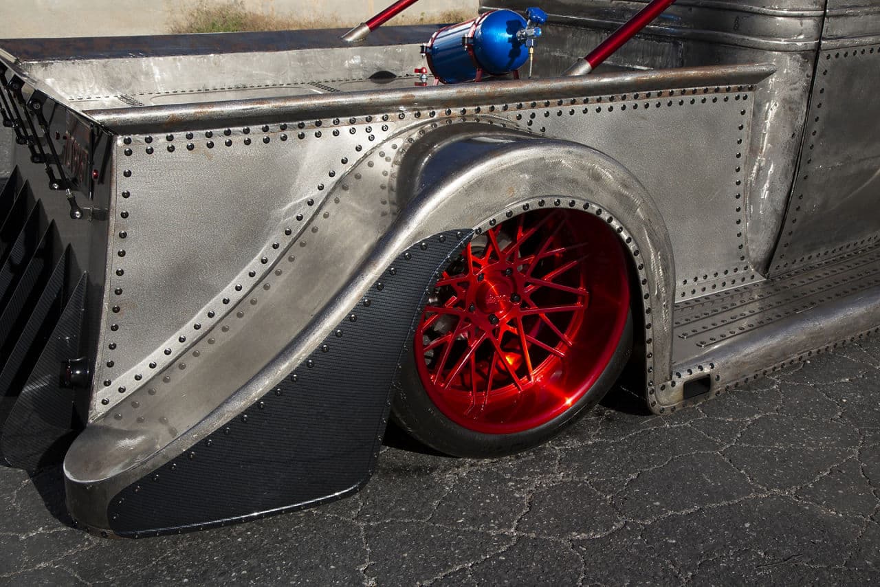 Rear view of 1935 Chevrolet Pickup with wheels