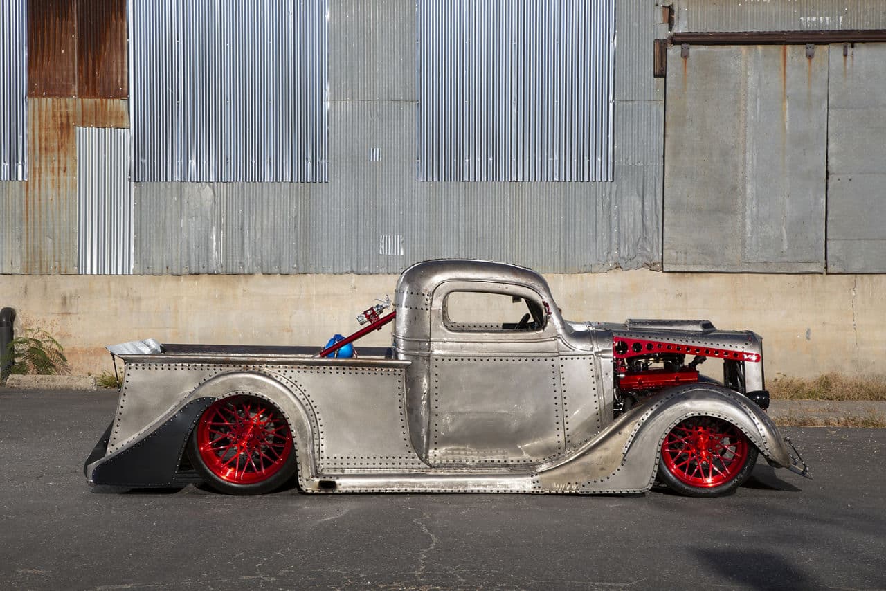 Interior of 1935 Chevrolet Pickup with wheels