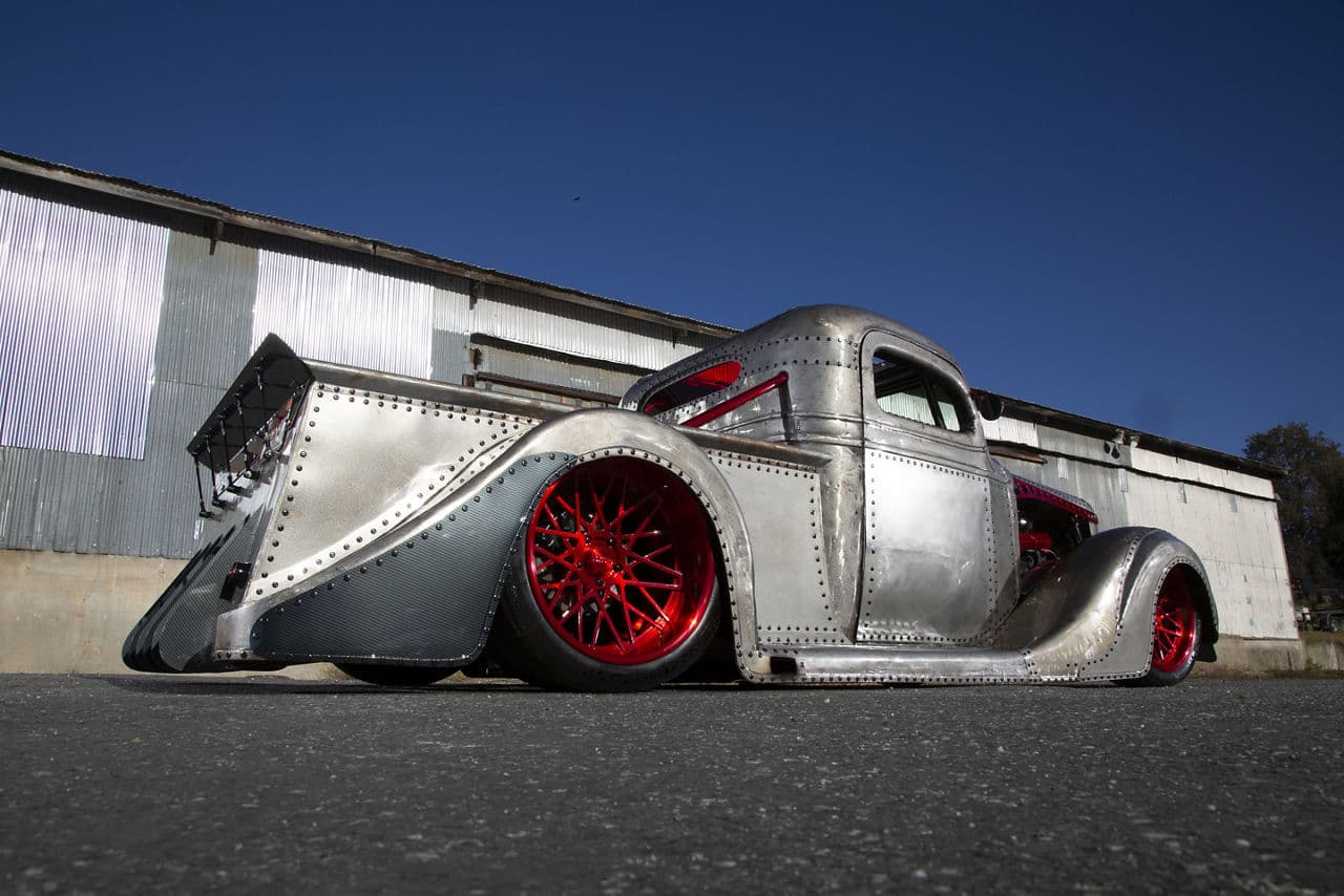 Detail view of 1935 Chevrolet Pickup with wheels