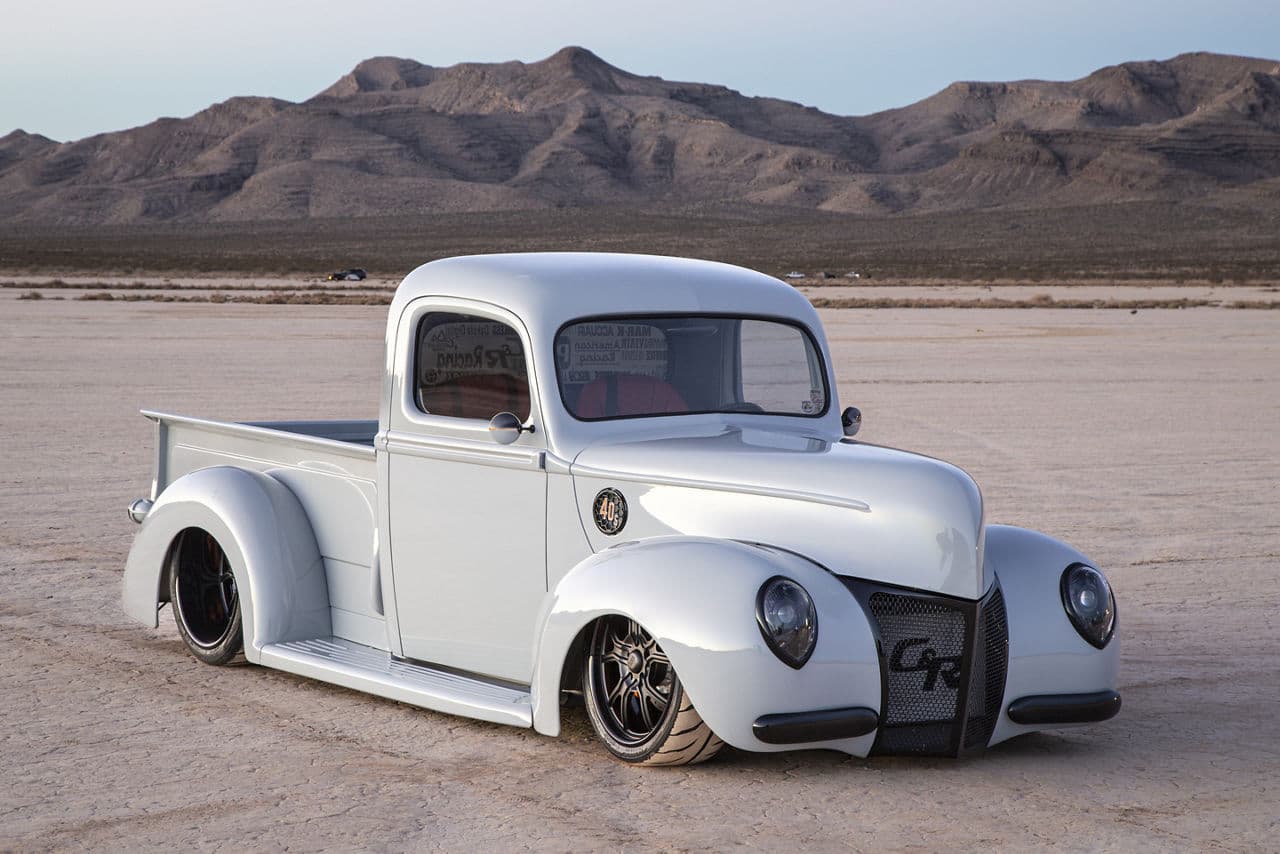 Front view of 1940 Ford Pickup with wheels