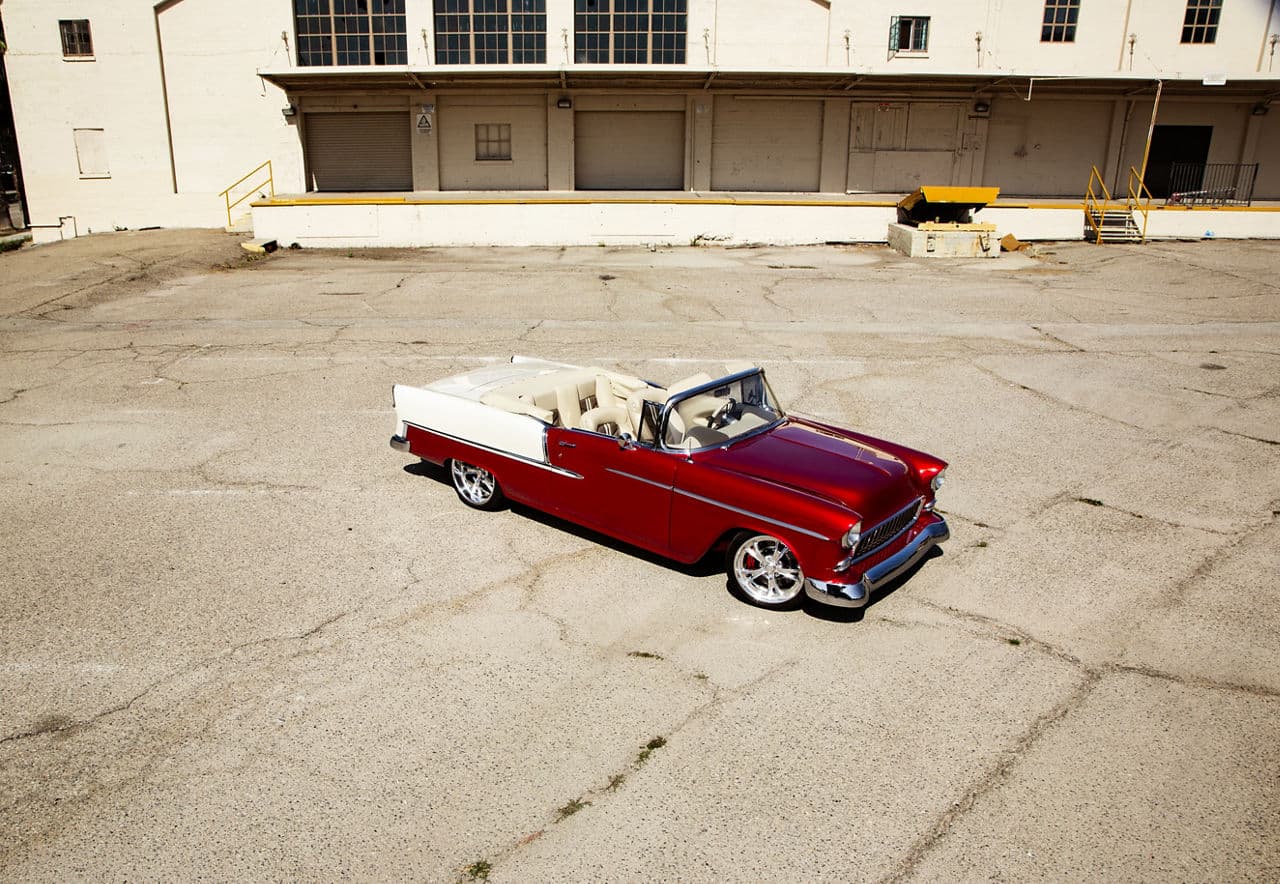 Detail view of 1955 Chevrolet Bel Air with wheels