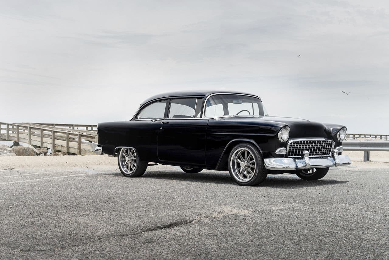 Front view of 1955 Chevrolet Bel Air with wheels