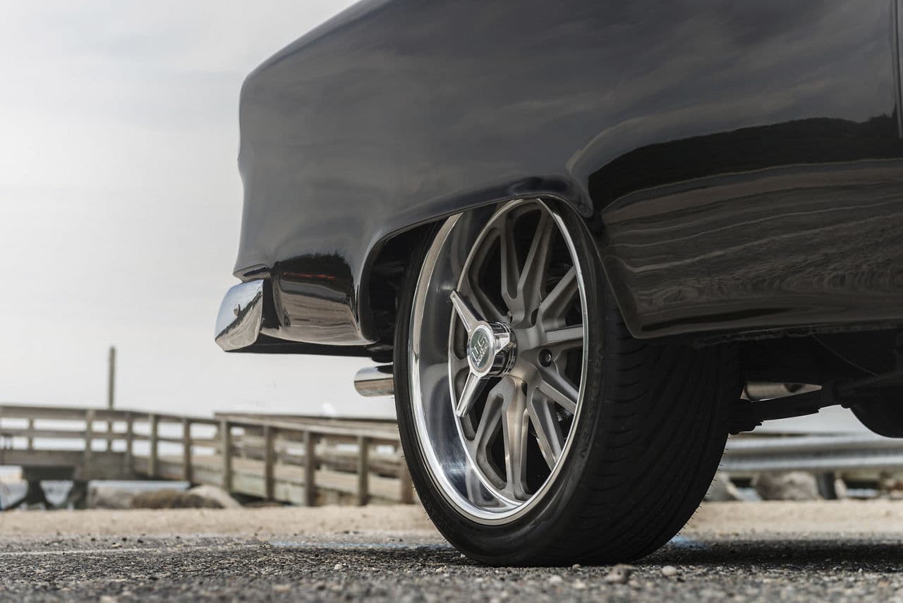 Rear view of 1955 Chevrolet Bel Air with wheels