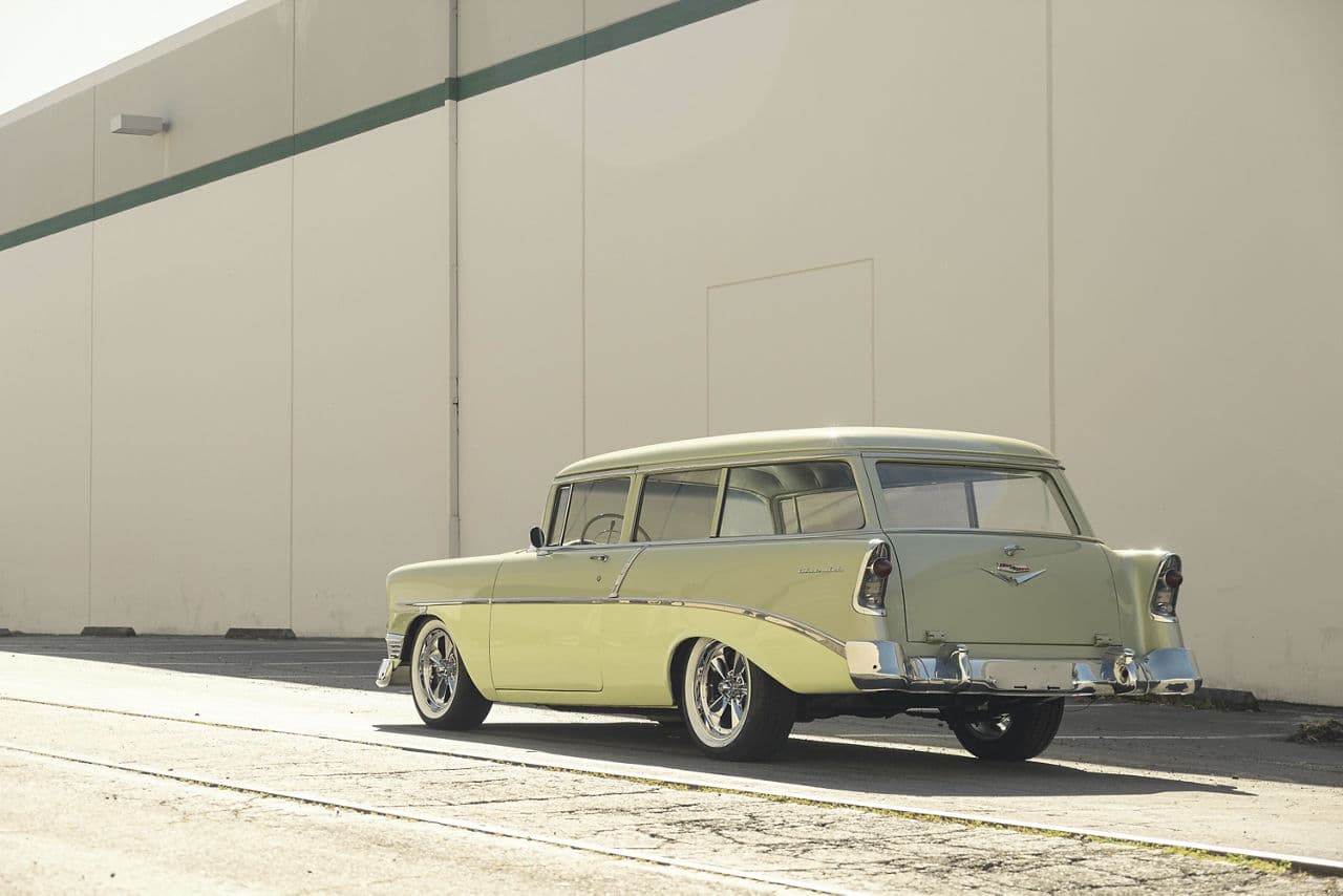 Side profile of 1956 Chevrolet 210 with wheels
