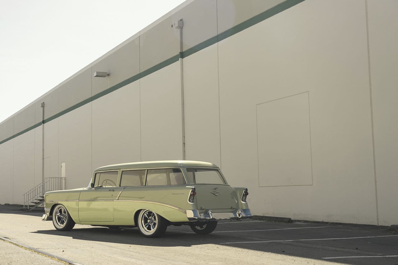 Rear view of 1956 Chevrolet 210 with wheels