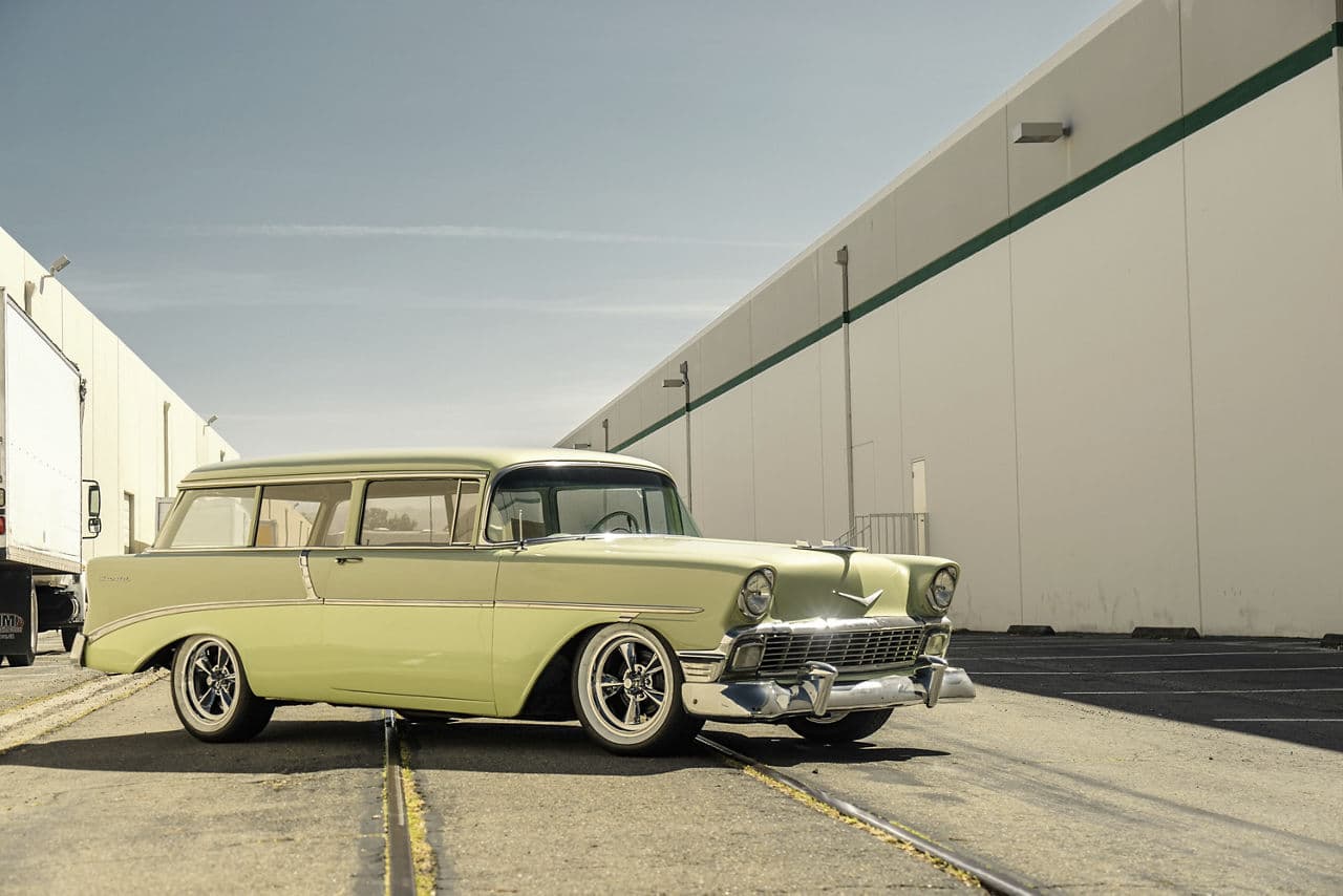 Detail view of 1956 Chevrolet 210 with wheels