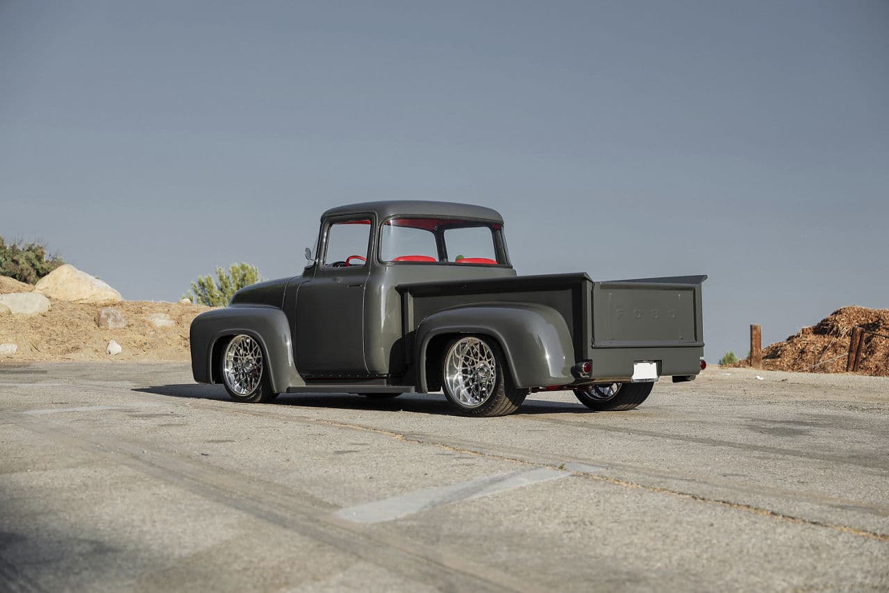 Side profile of 1956 Ford F100 with wheels