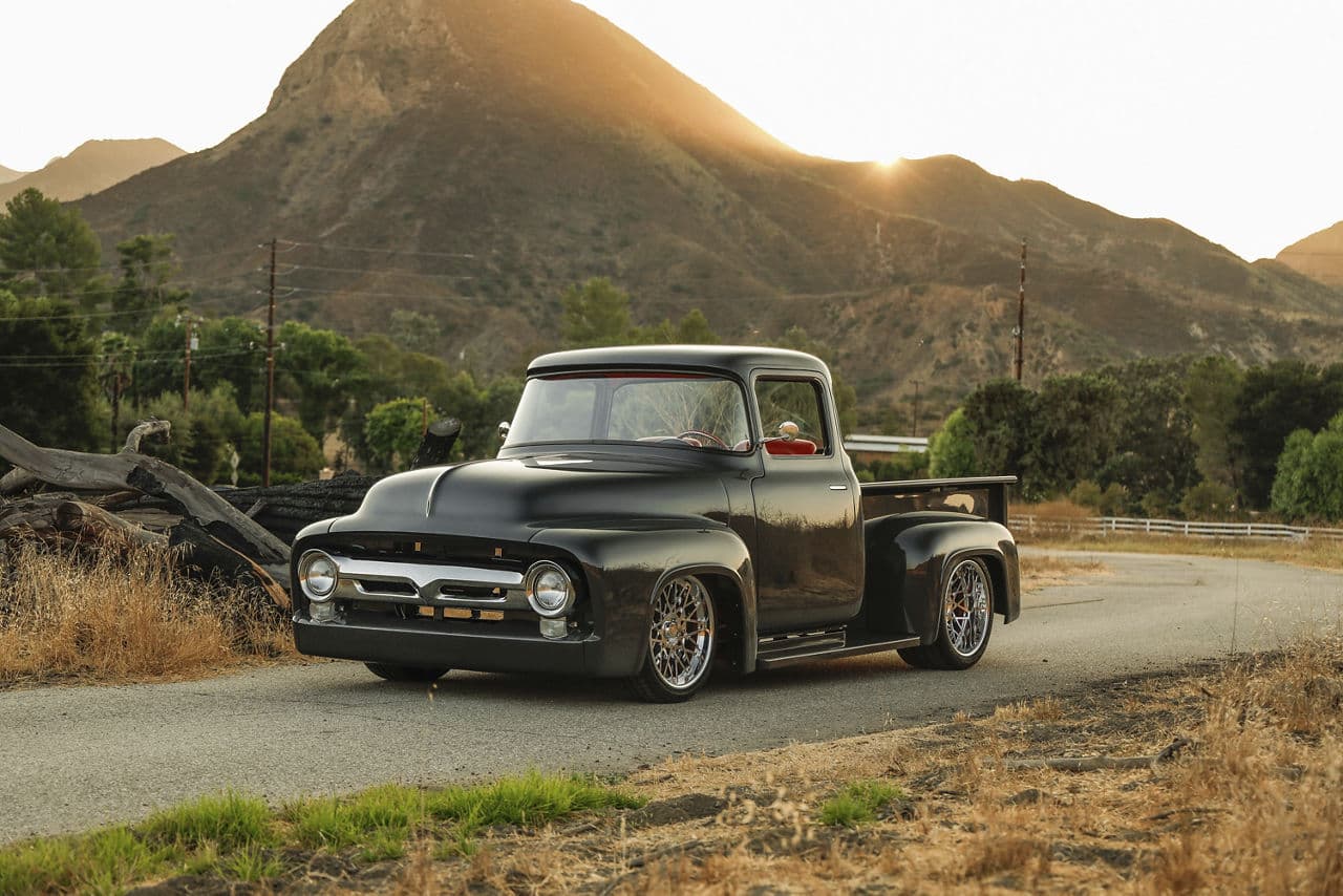 Detail view of 1956 Ford F100 with wheels