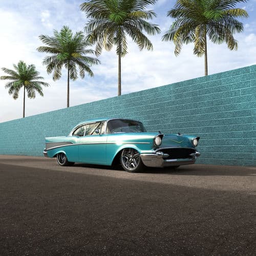 Detail view of 1957 Chevrolet Bel Air with wheels