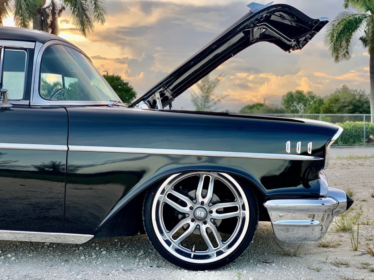 Interior of 1957 Chevrolet Bel Air with wheels