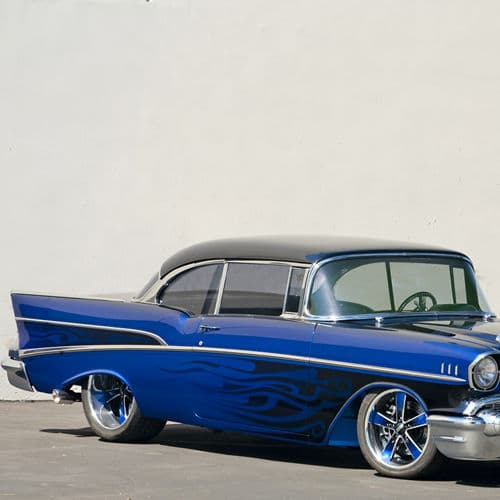 Detail view of 1957 Chevrolet Bel Air with wheels