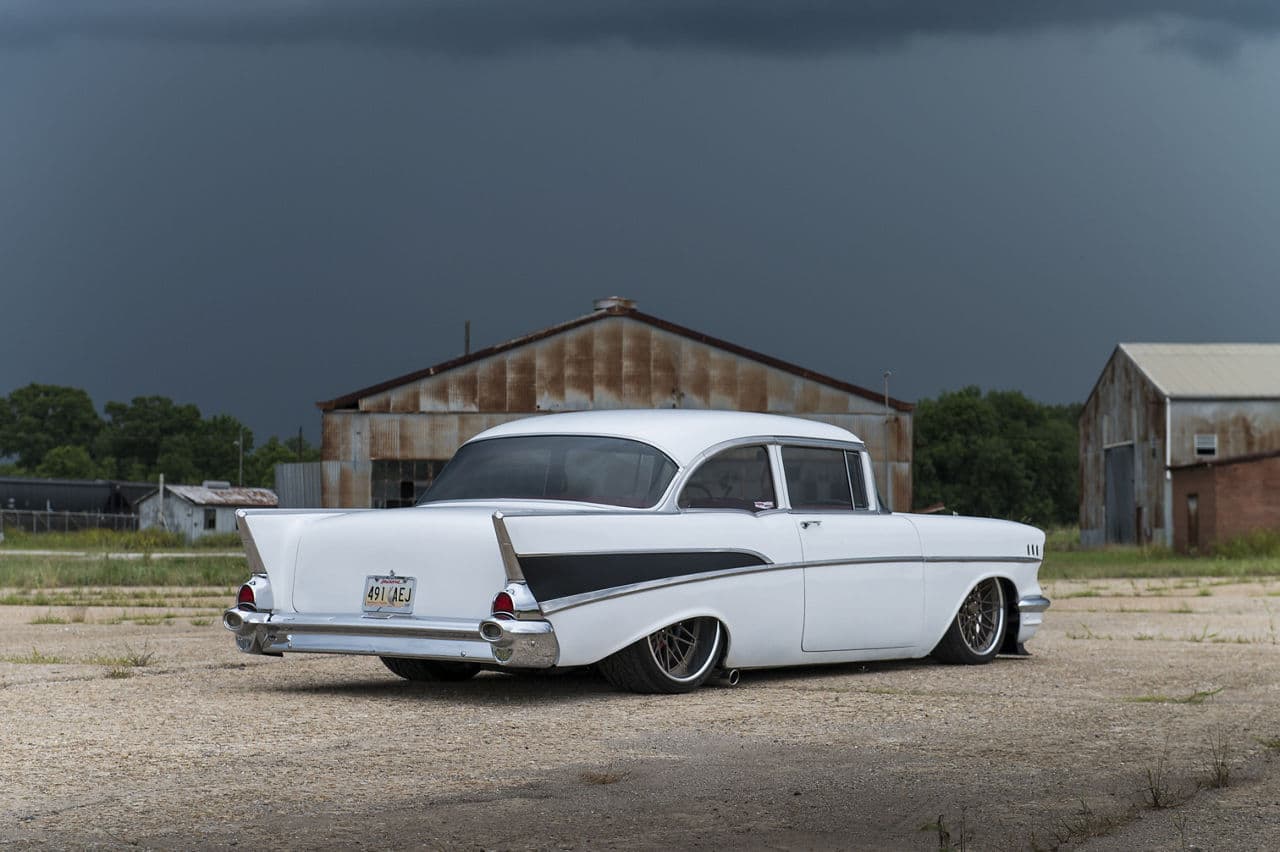 Interior of 1957 Chevrolet Delray with wheels