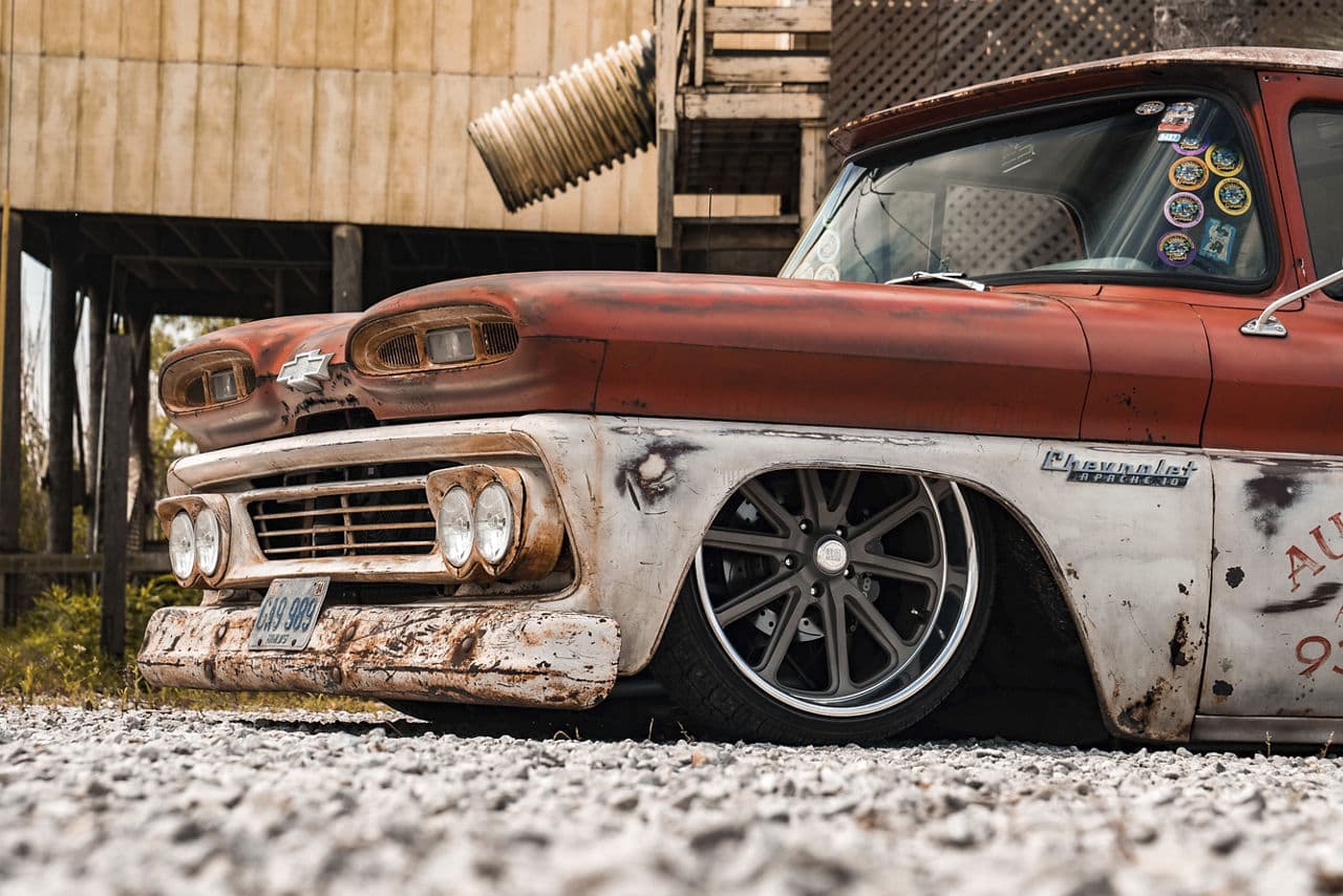 Side profile of 1959 Chevrolet C10 with wheels