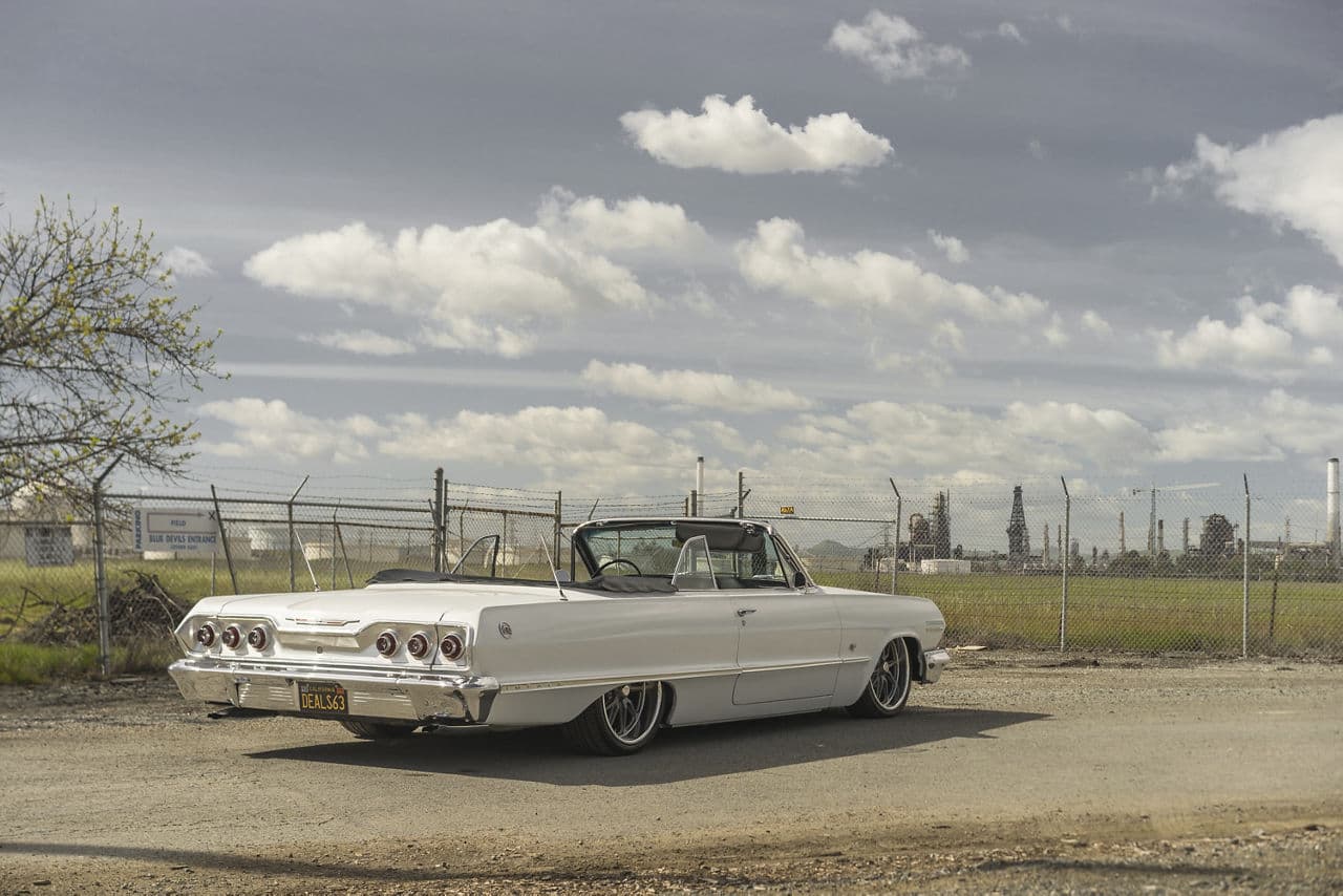 Rear view of 1963 Chevrolet Impala with wheels