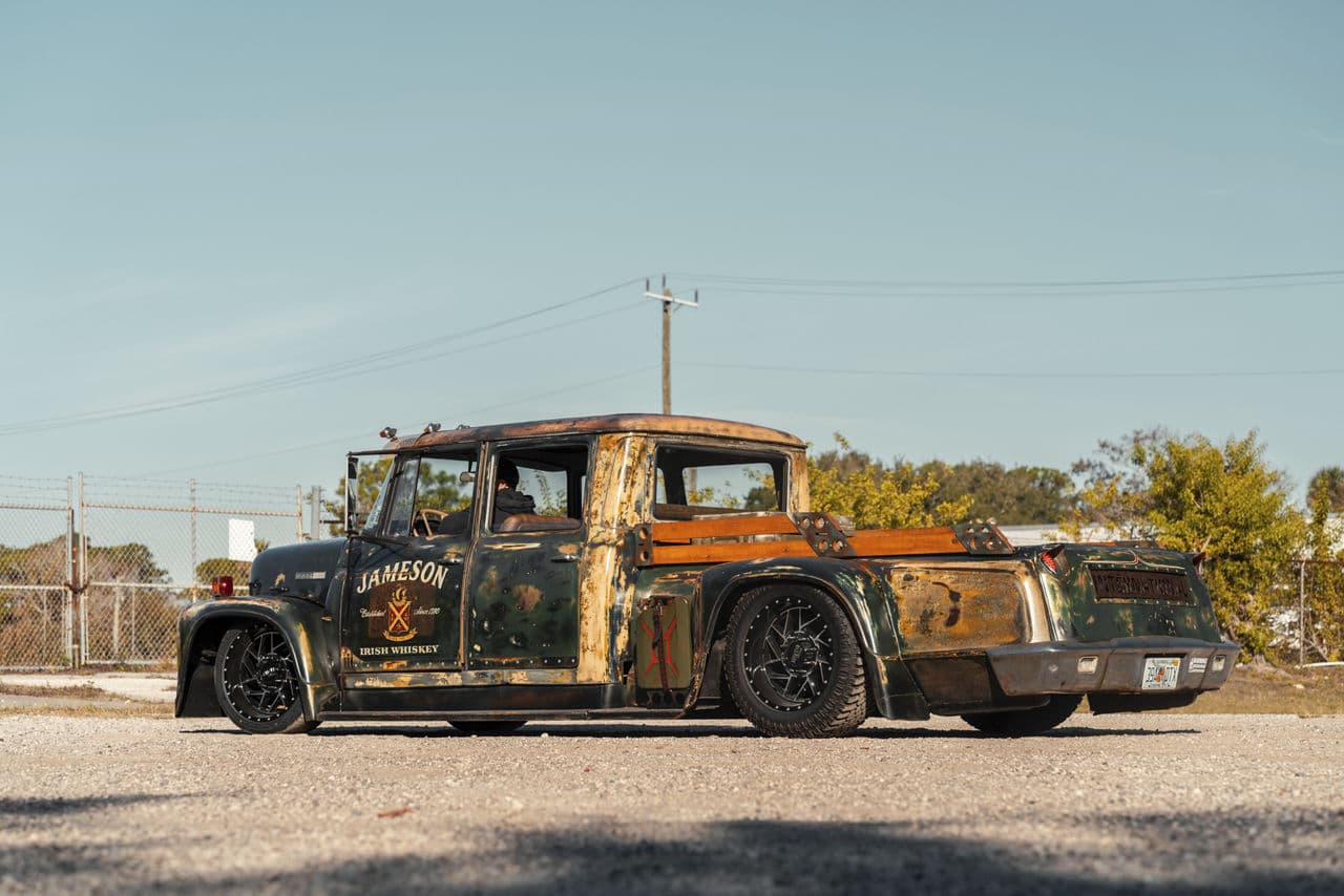Rear view of 1963 International Loadstar 600 with truck suv wheels