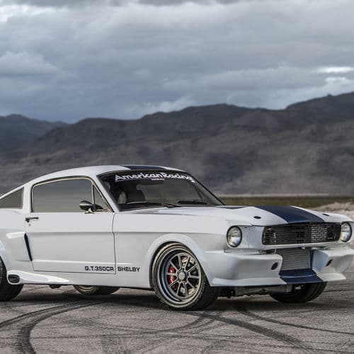 Rear view of 1965 Ford Mustang with wheels