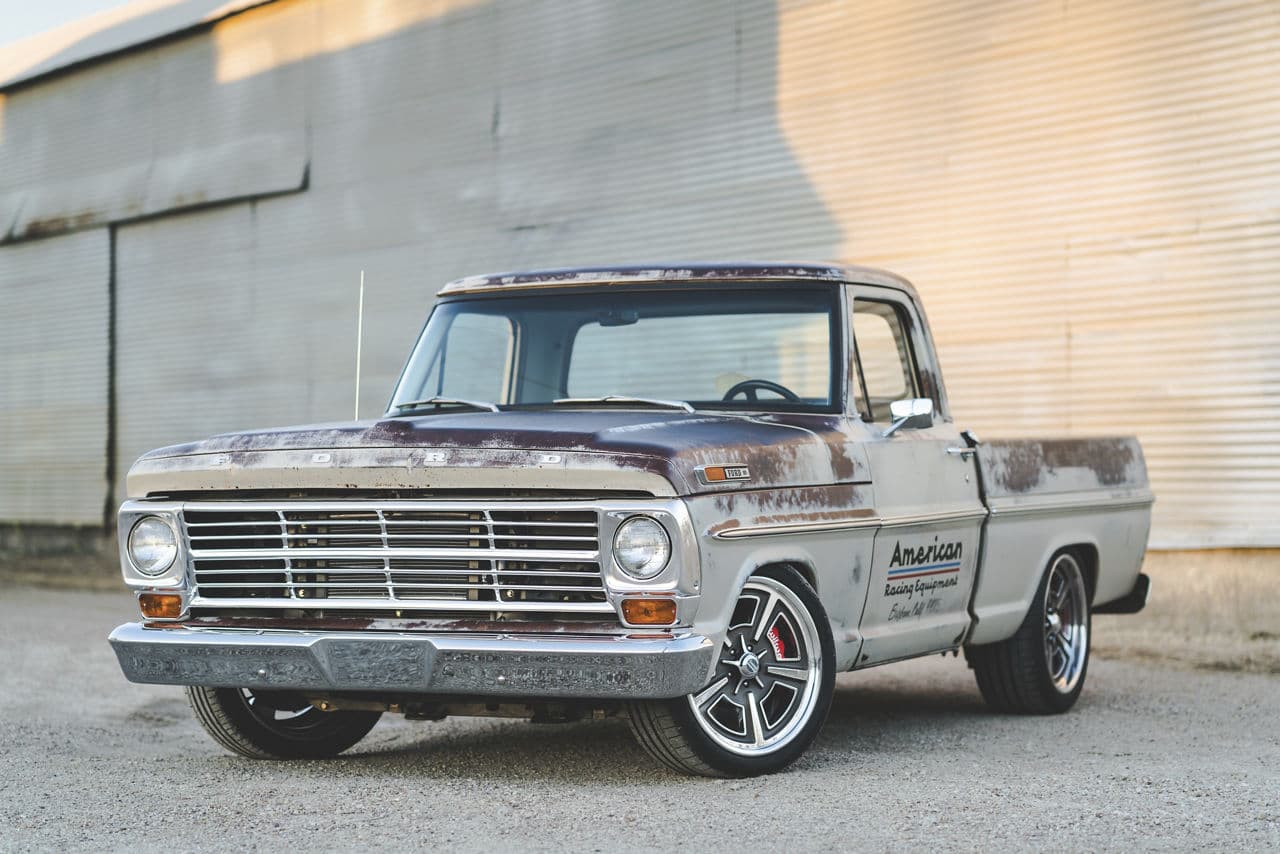 Side profile of 1967 Ford F150 with wheels