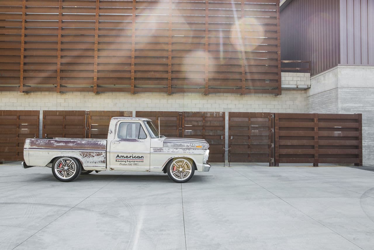 Rear view of 1967 Ford F150 with wheels