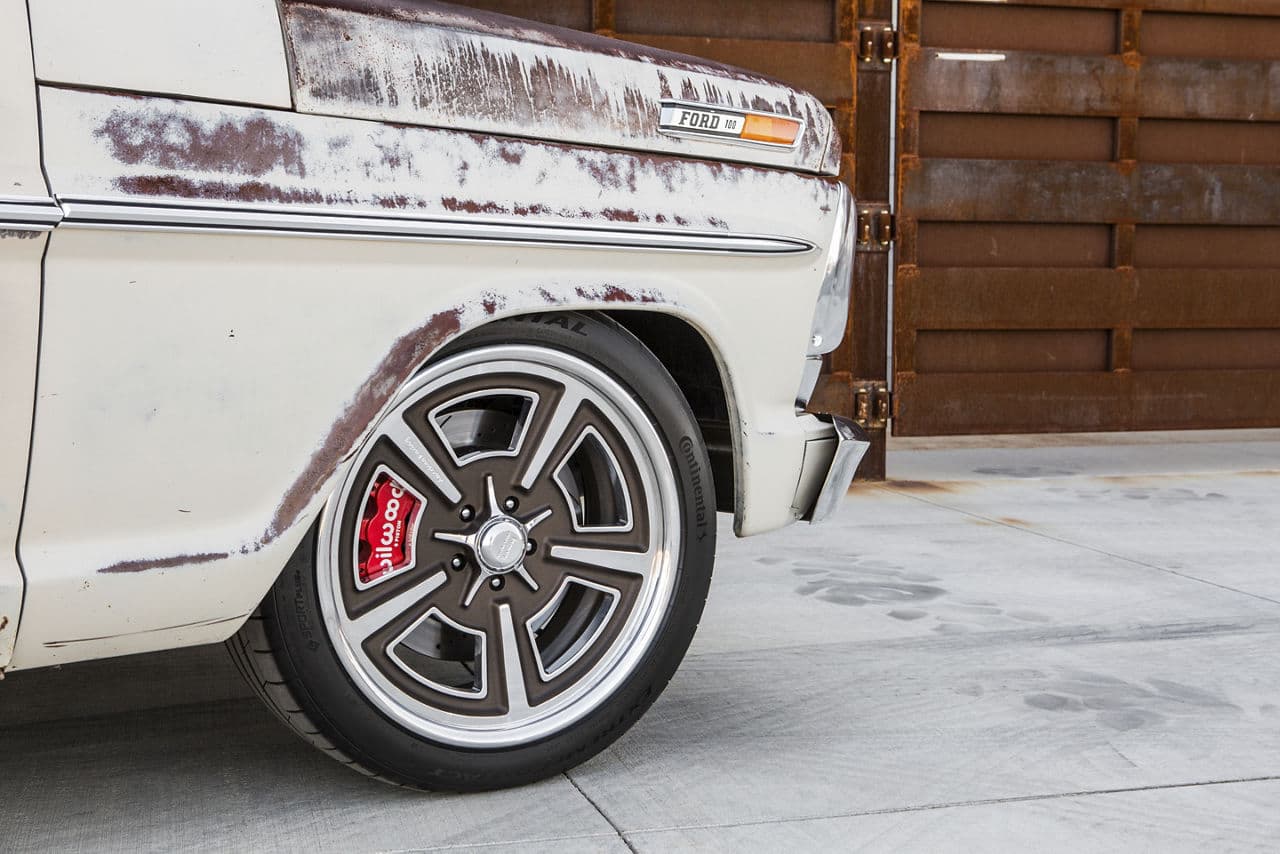 Interior of 1967 Ford F150 with wheels