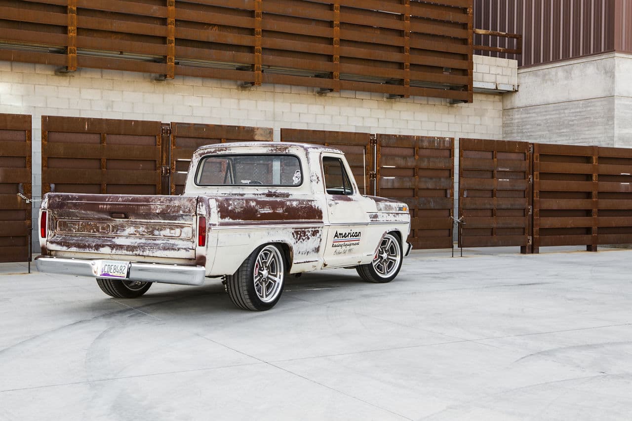 Detail view of 1967 Ford F150 with wheels