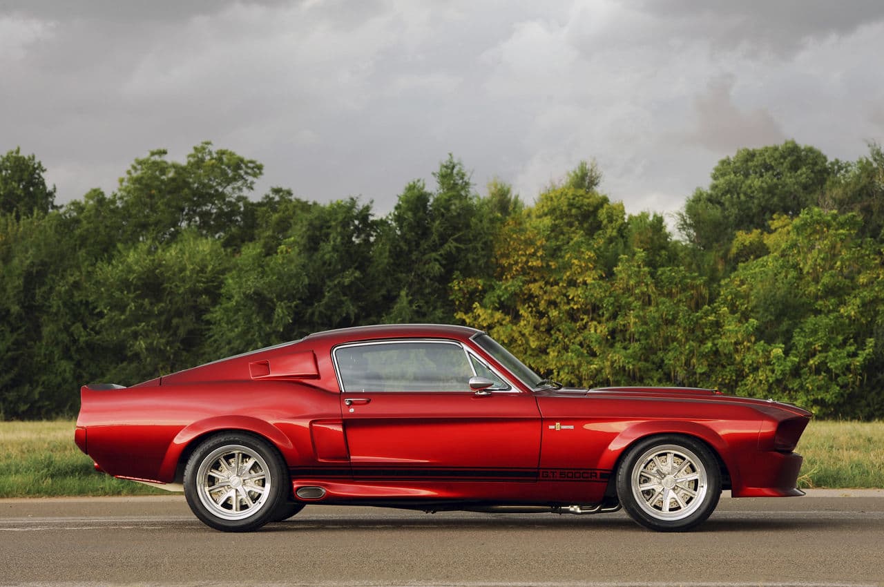 Side profile of 1967 Ford Mustang GT500 with vehicle wraps