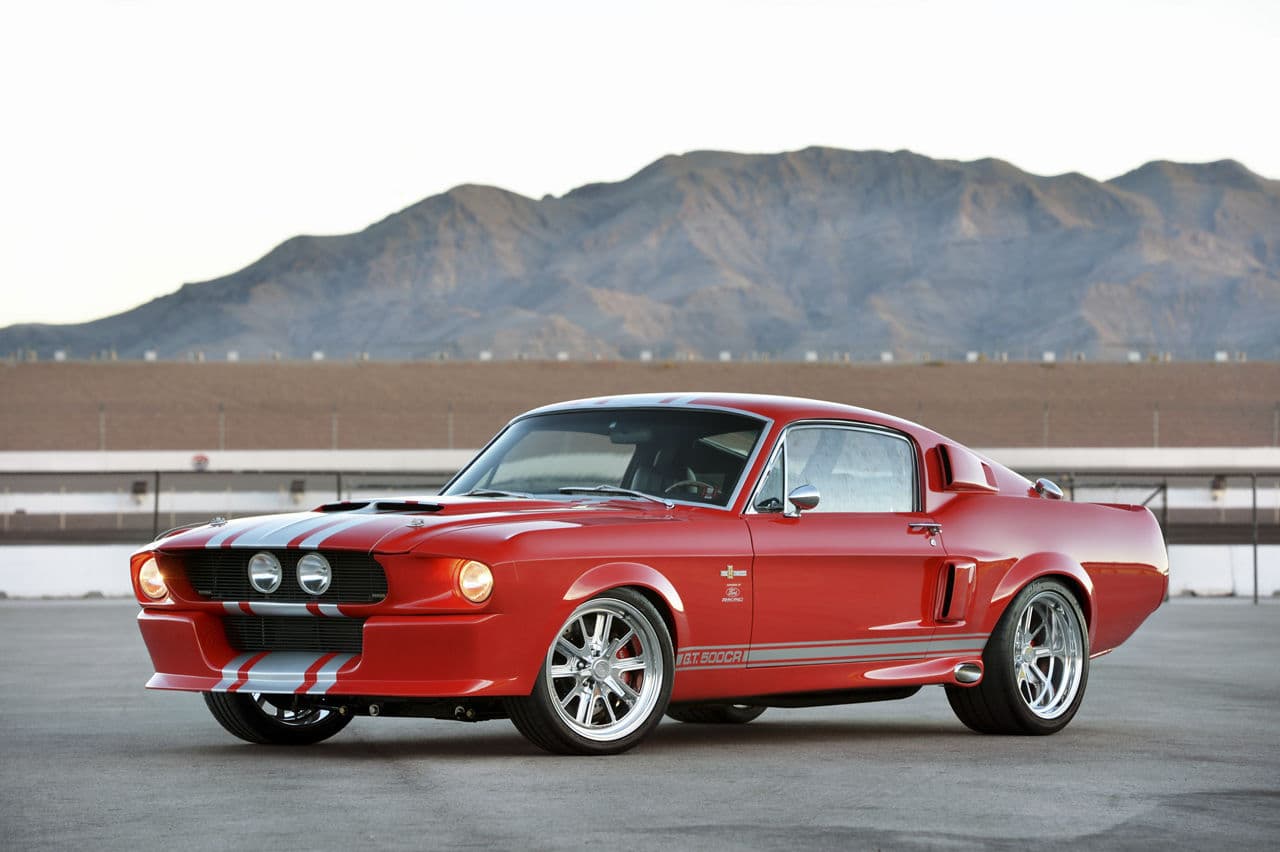 Side profile of 1967 Ford Mustang GT500 with wheels