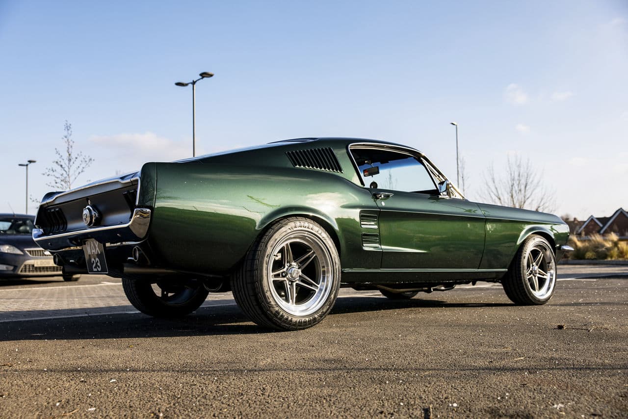 Rear view of 1967 Ford Mustang with wheels