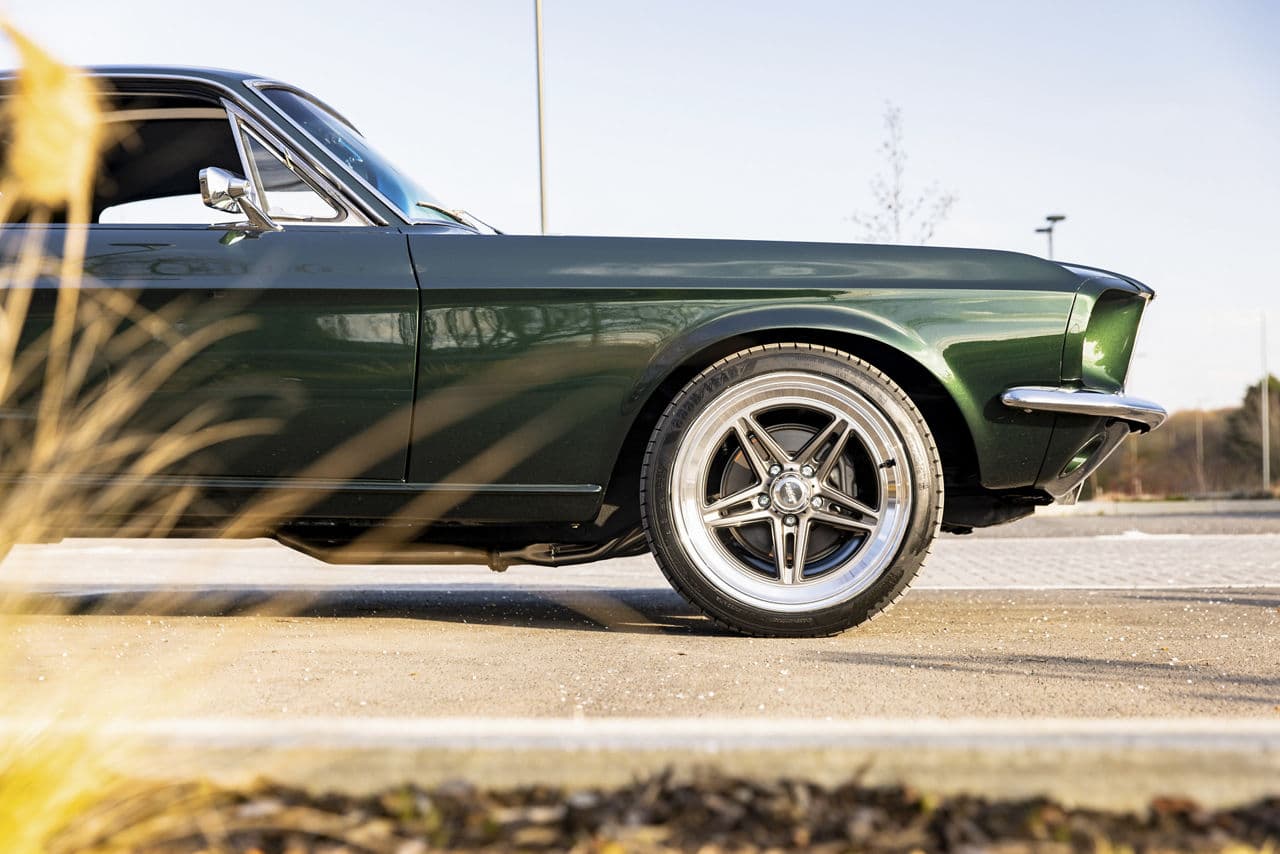 Detail view of 1967 Ford Mustang with wheels