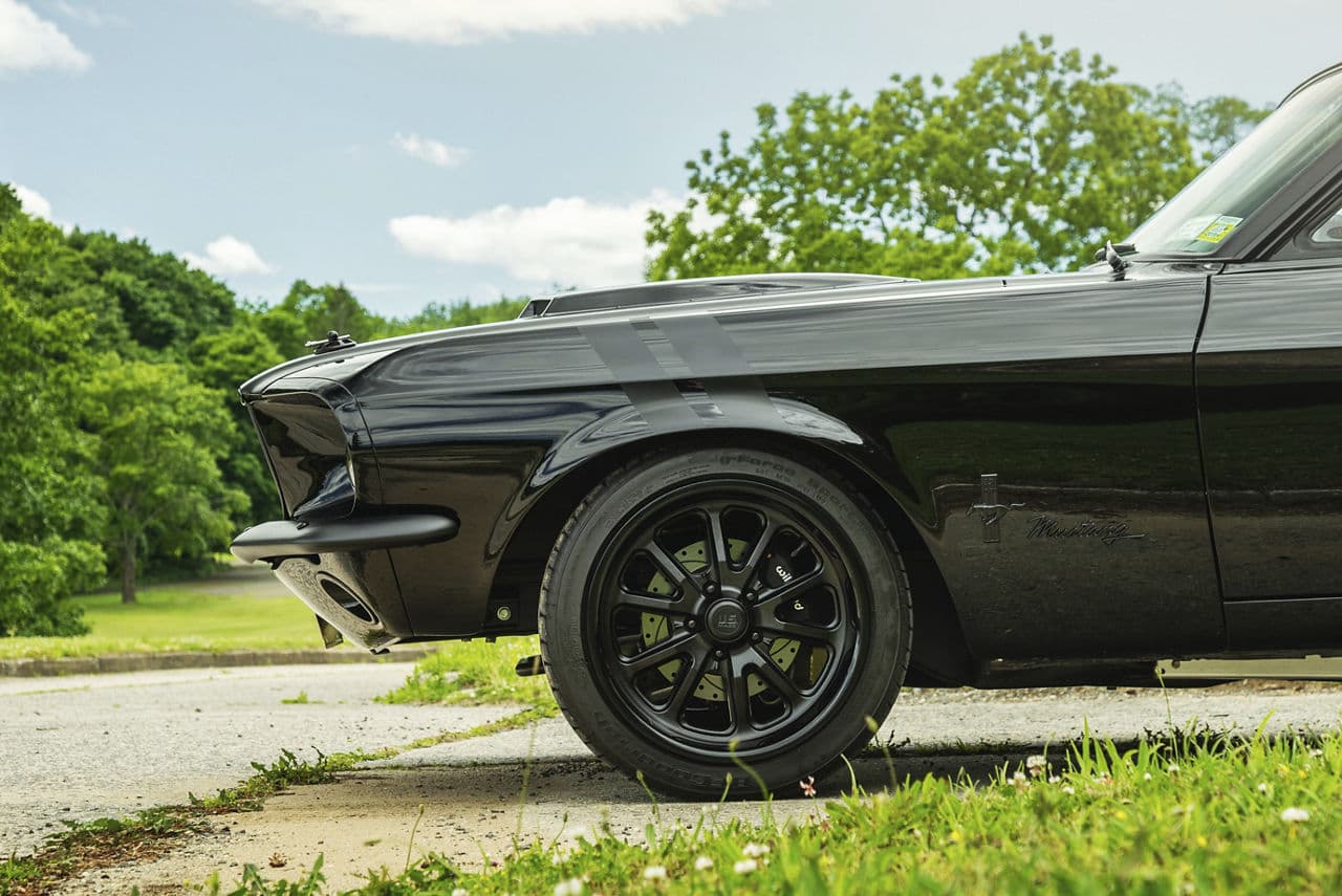 Side profile of 1968 Ford Mustang with wheels