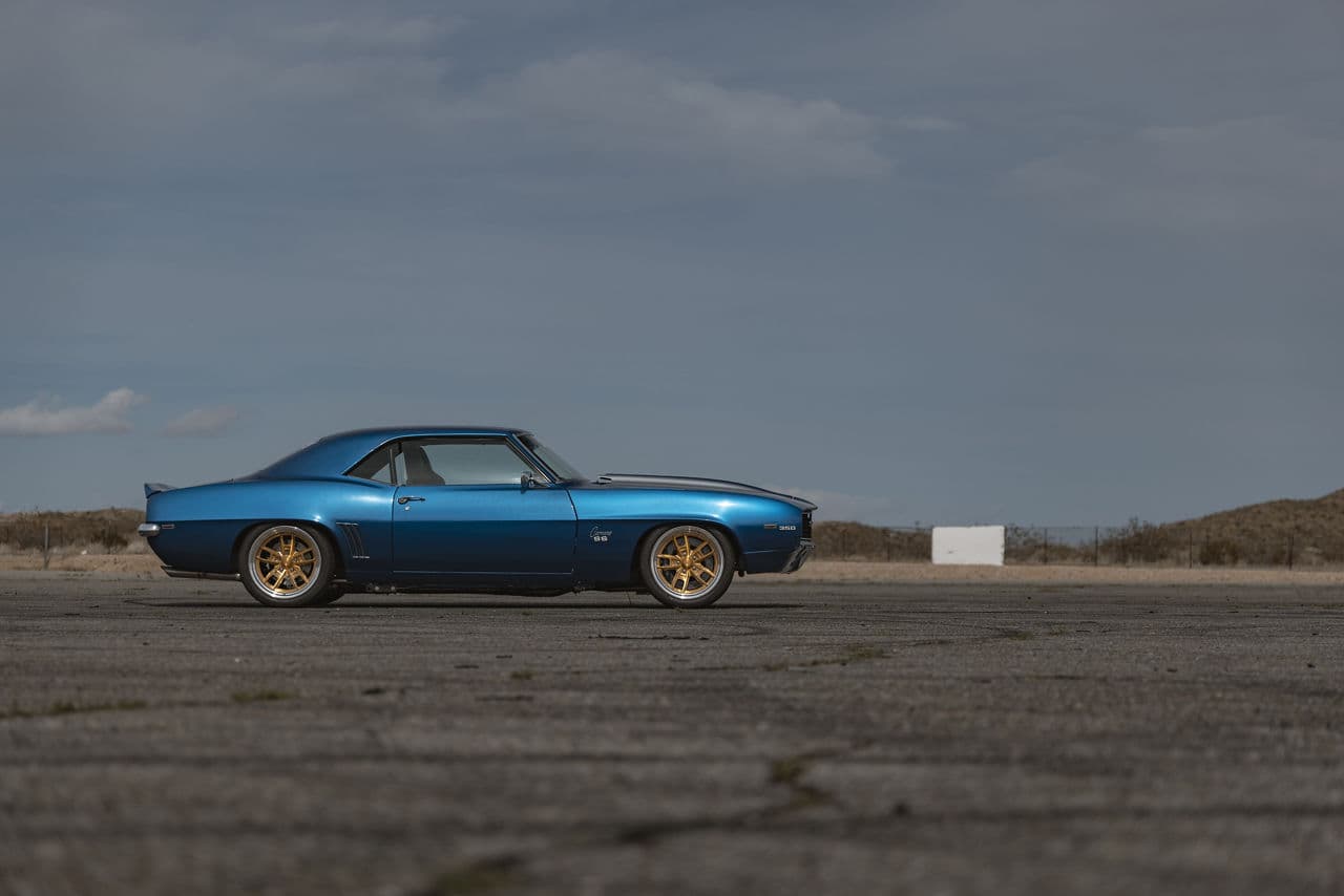 Rear view of 1969 Chevrolet Camaro with vehicle wraps