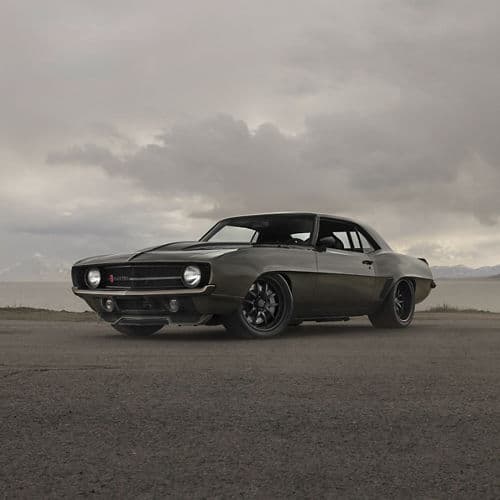 Detail view of 1969 Chevrolet Camaro with wheels