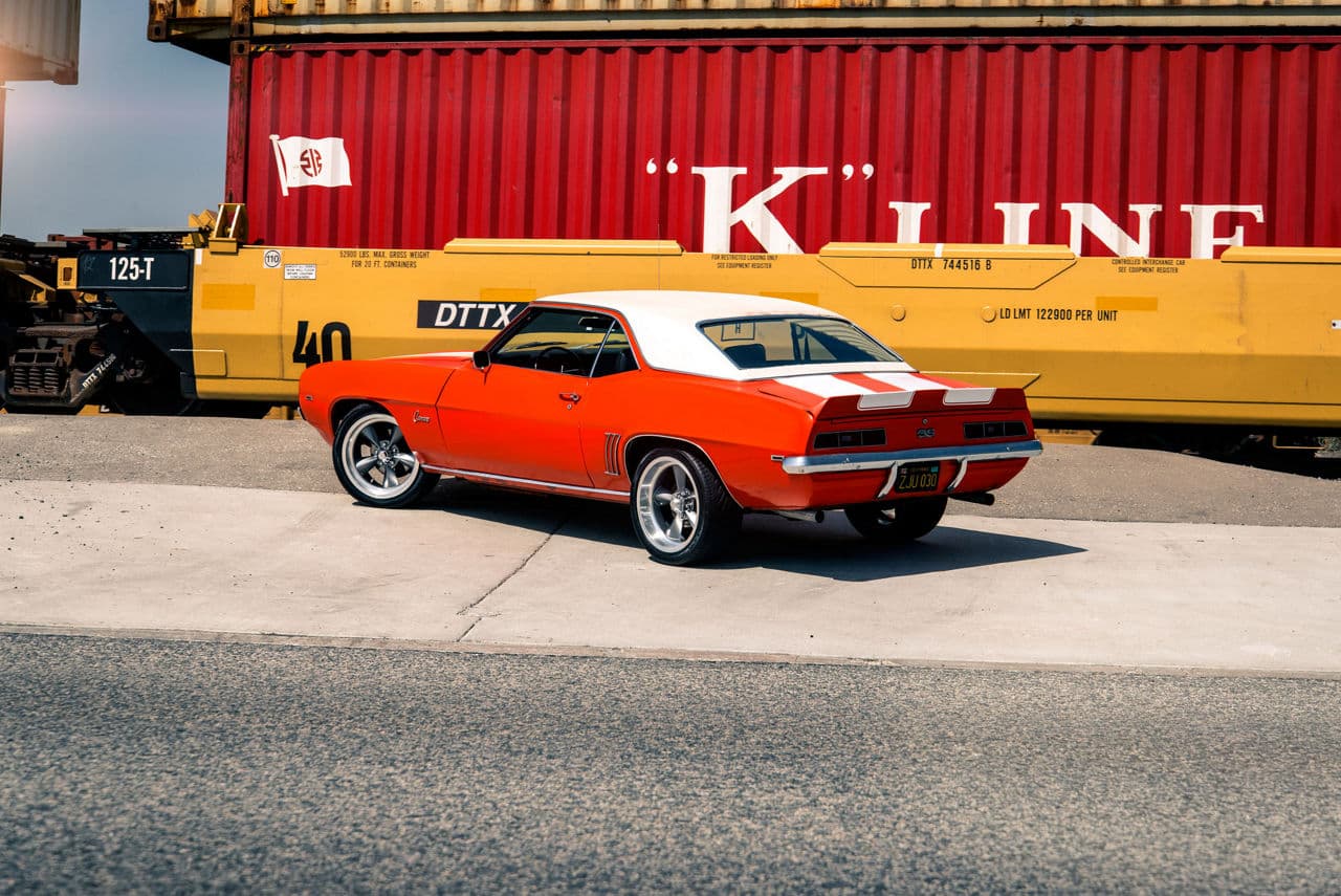 Side profile of 1969 Chevrolet Camaro with wheels
