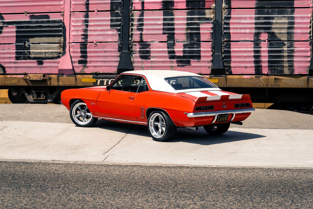 Detail view of 1969 Chevrolet Camaro with wheels