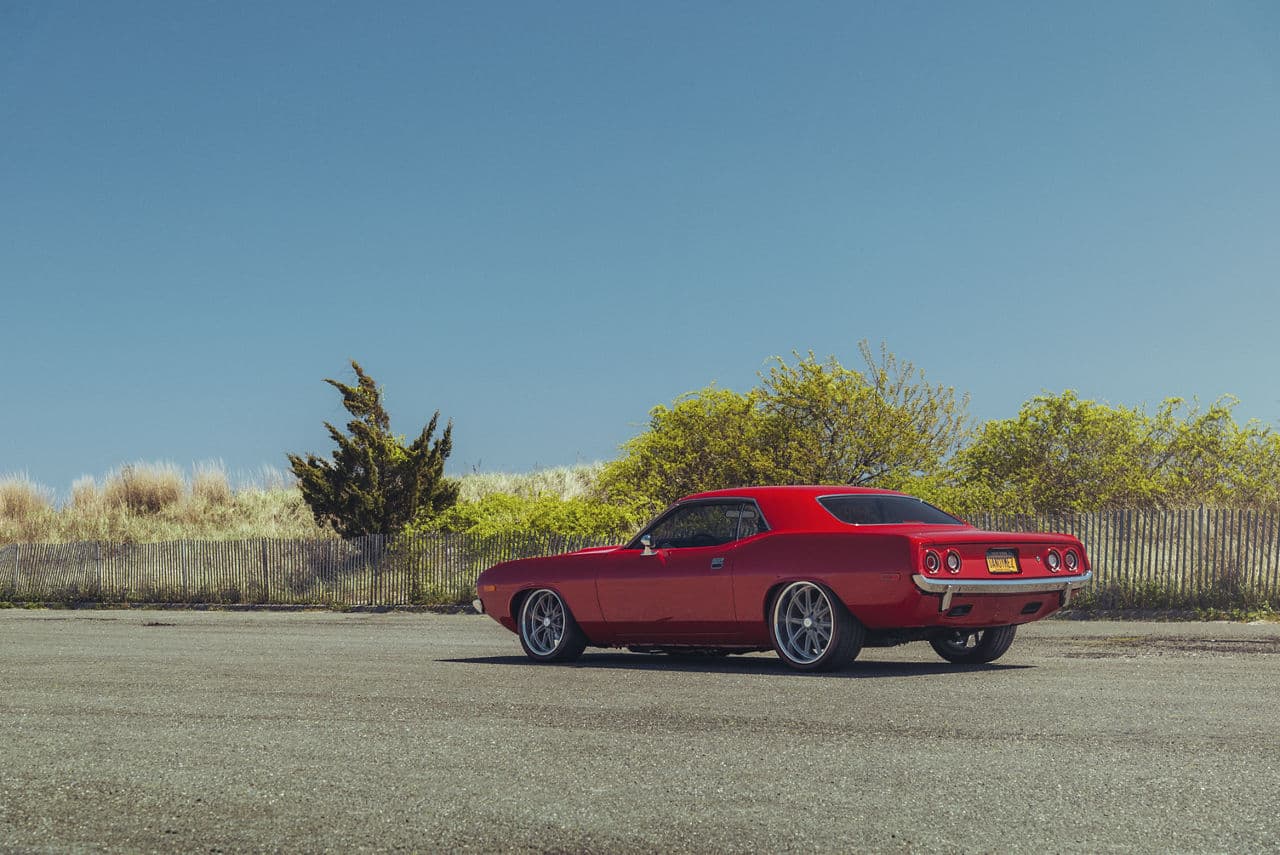 Rear view of 1971 Plymouth Barracuda with wheels