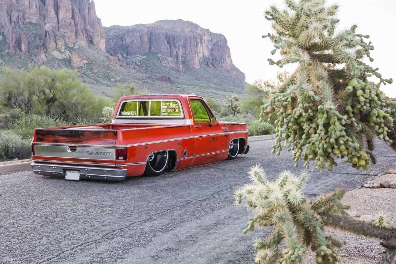 Side profile of 1974 Chevrolet C10 with wheels