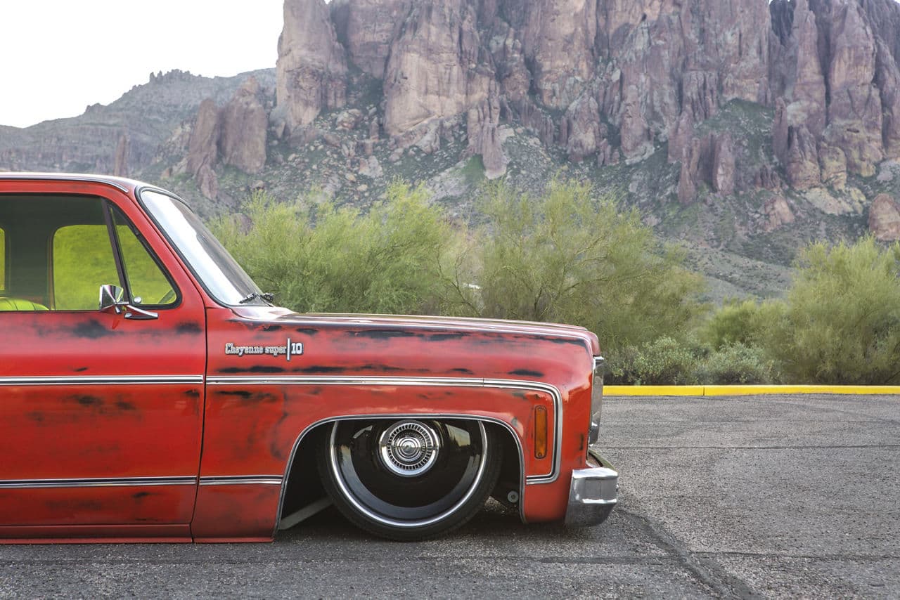 Rear view of 1974 Chevrolet C10 with wheels