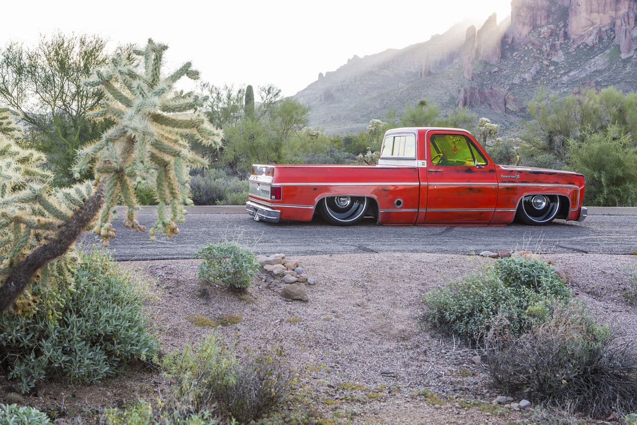 Interior of 1974 Chevrolet C10 with wheels