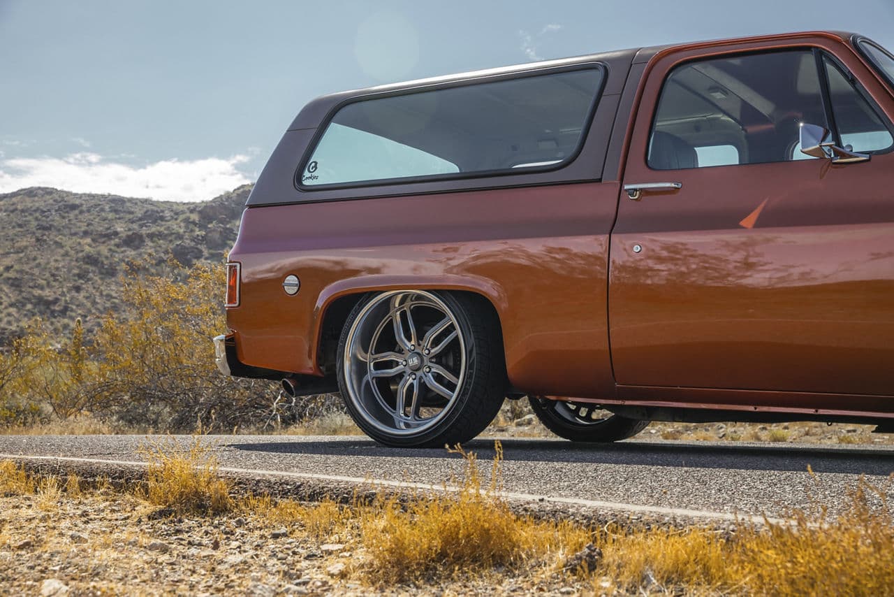 Rear view of 1977 Chevrolet Blazer with wheels