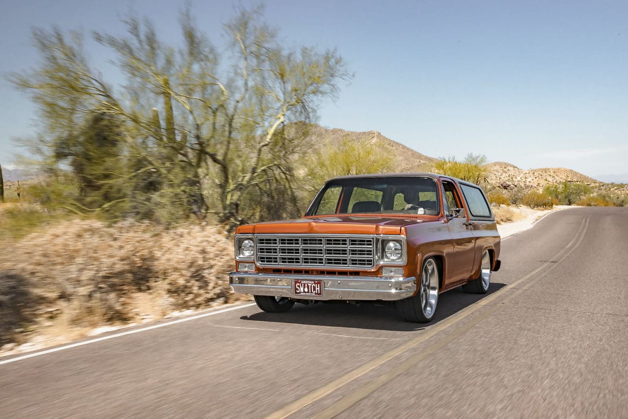 Detail view of 1977 Chevrolet Blazer with wheels