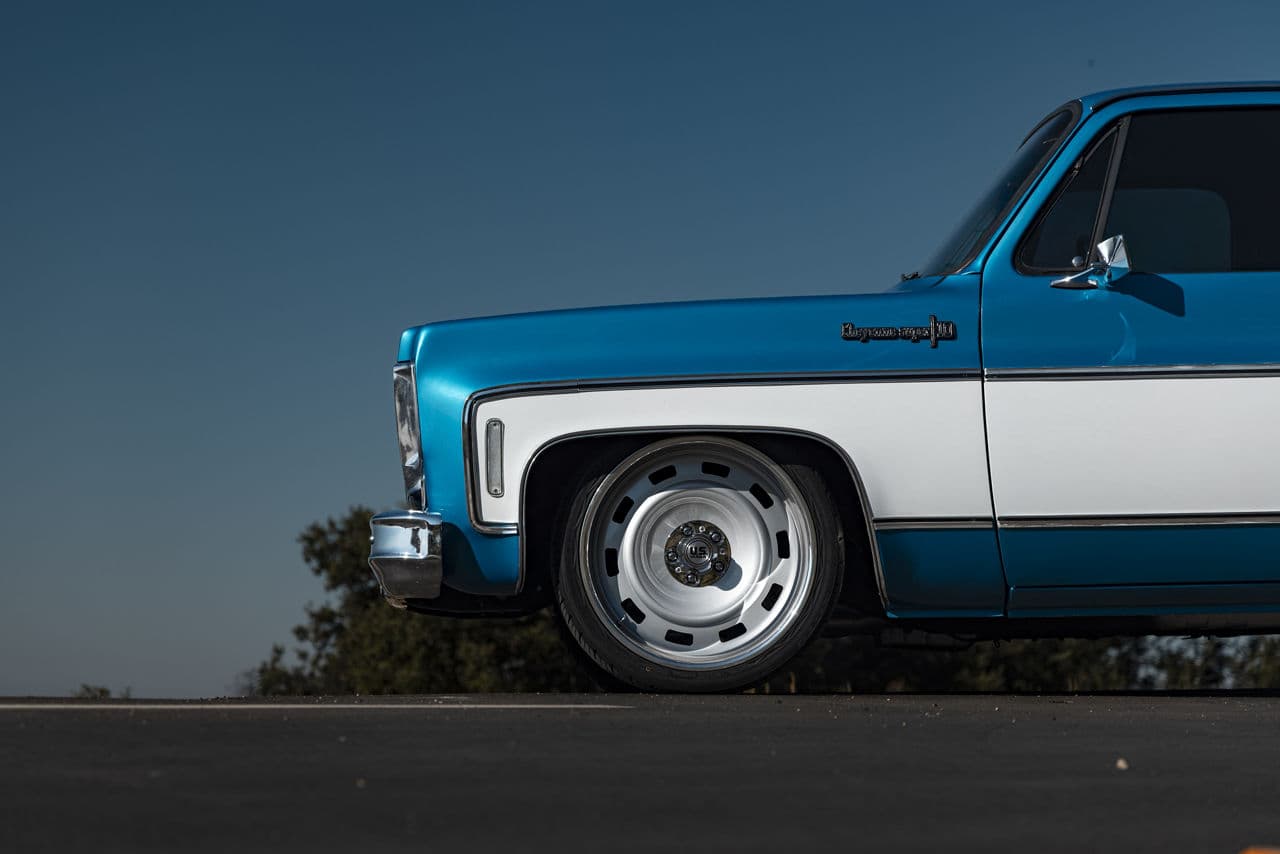 Side profile of 1978 Chevrolet C10 Cheyenne with wheels