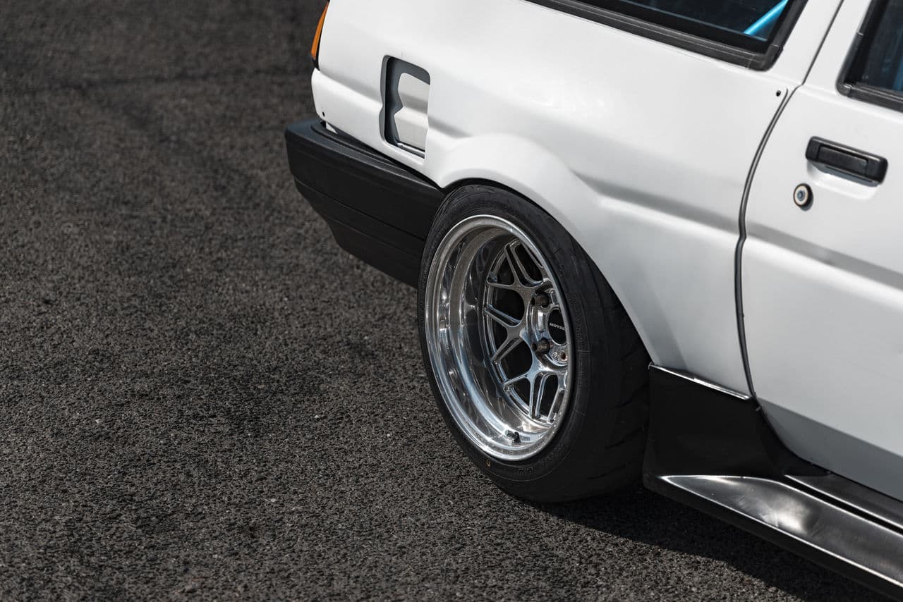 Rear view of 1986 Toyota Trueno with wheels