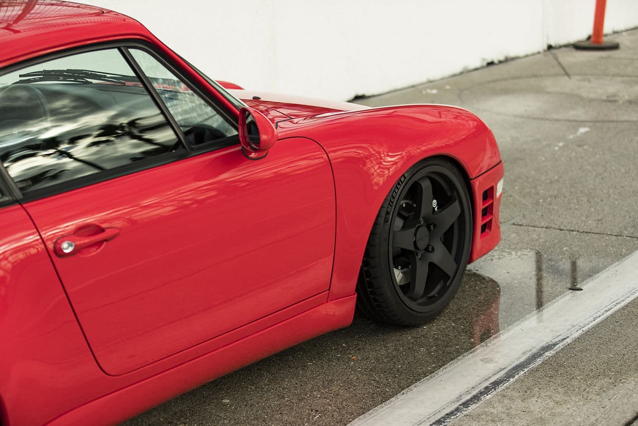 Detail view of 1997 Porsche 993 with wheels