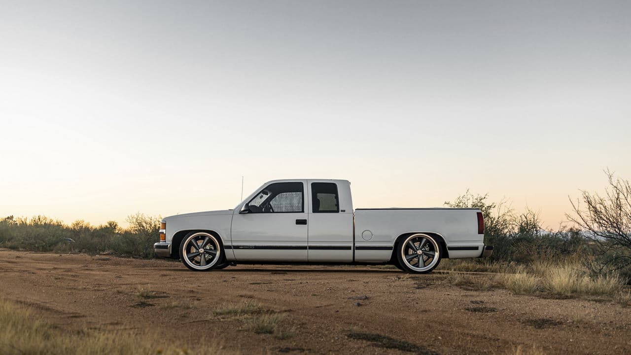 Side profile of 1998 Chevrolet Silverado with wheels