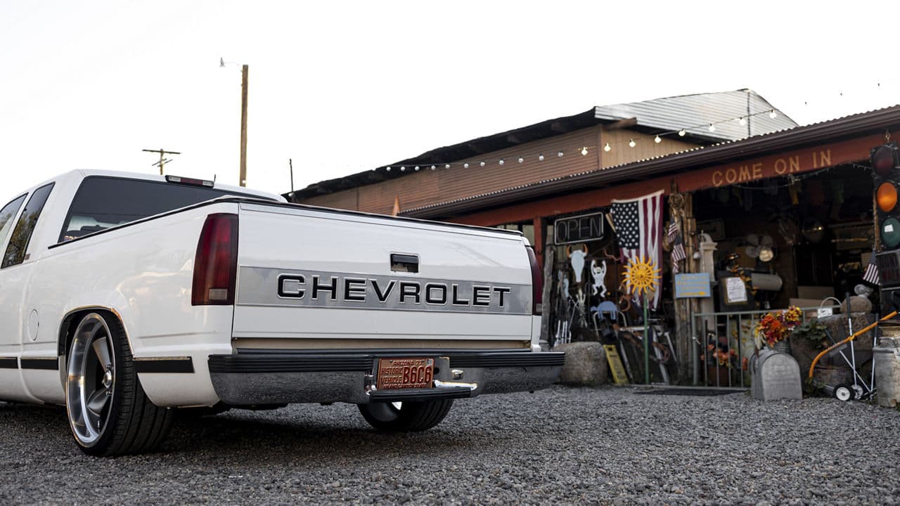 Rear view of 1998 Chevrolet Silverado with wheels