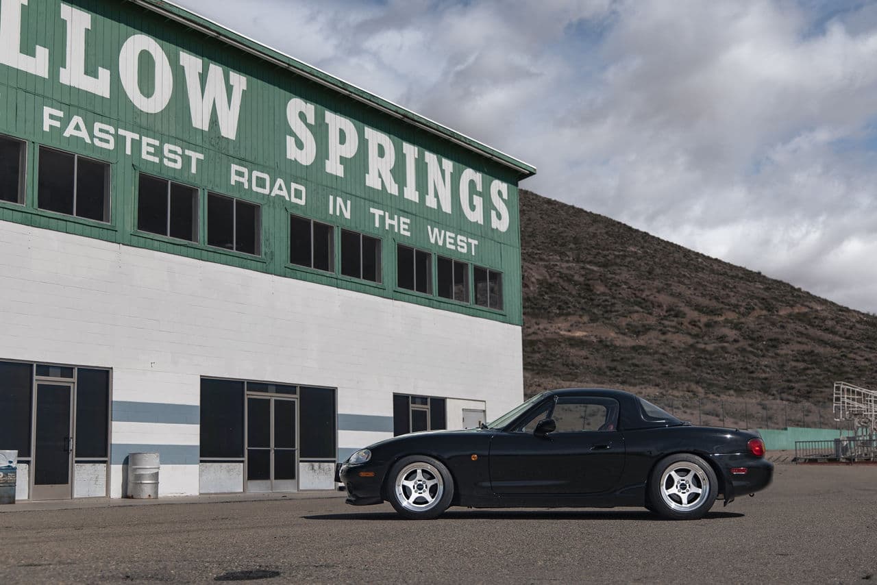 Interior of 1998 Mazda Miata with wheels
