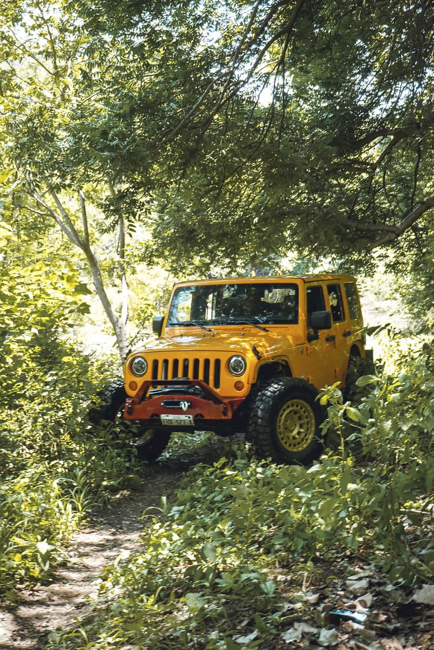 Rear view of 2014 Jeep Wrangler with truck suv wheels