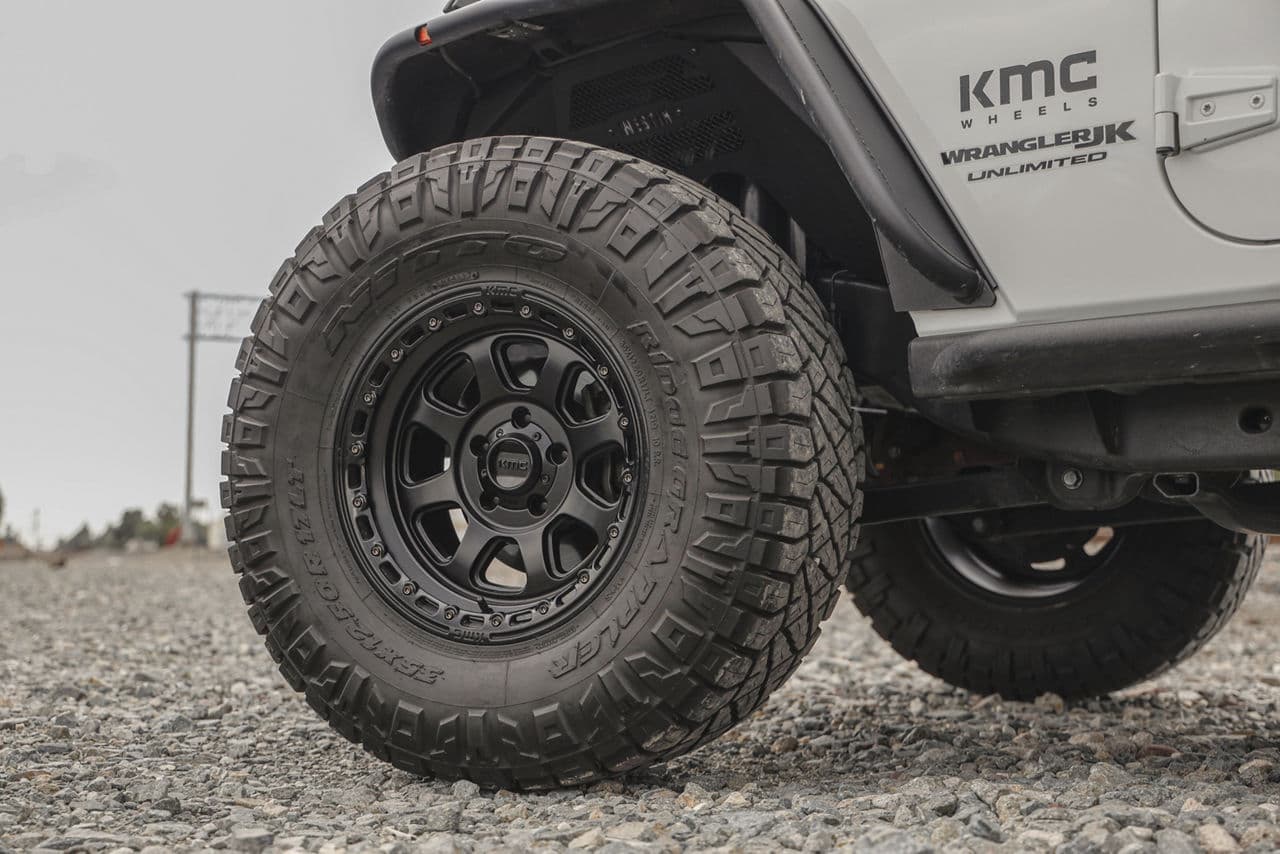 Detail view of 2015 Jeep Wrangler with truck suv wheels