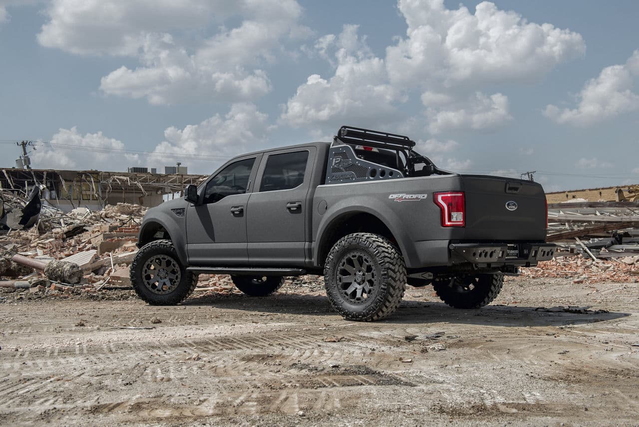 Rear view of 2016 Ford F150 with vehicle wraps