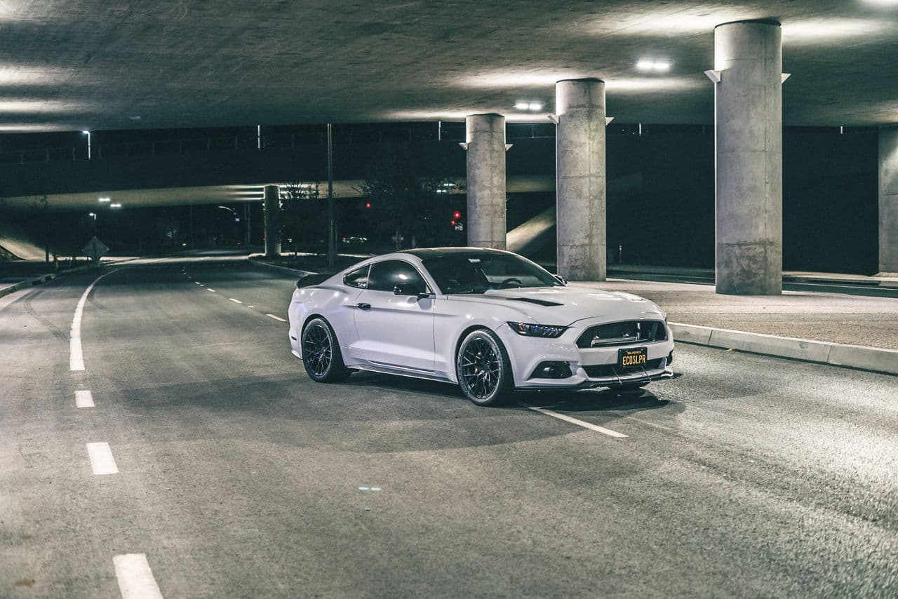 Rear view of 2016 Ford Mustang with wheels